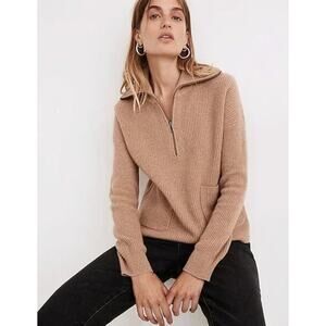 MADEWELL Glenbrook Tan Half Zip Pullover Knit Sweater Mock‎ Neck Women's Medium